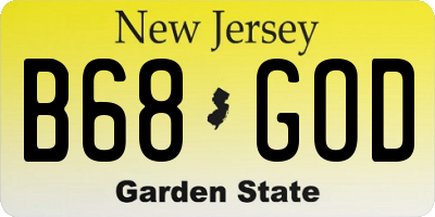 NJ license plate B68GOD