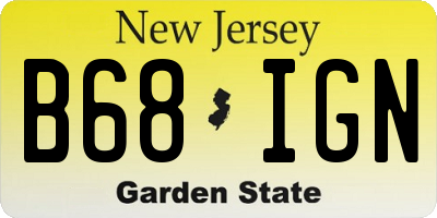 NJ license plate B68IGN