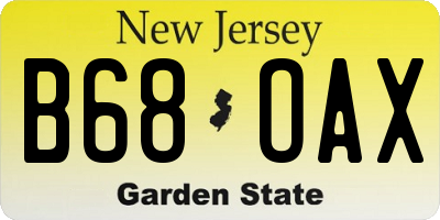 NJ license plate B68OAX