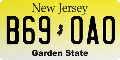 NJ license plate B69OAO