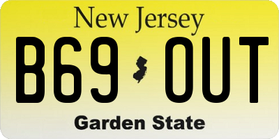 NJ license plate B69OUT