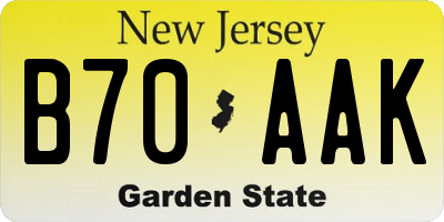 NJ license plate B70AAK