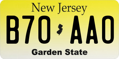 NJ license plate B70AAO