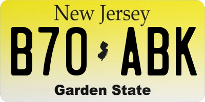 NJ license plate B70ABK