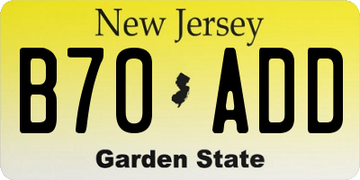 NJ license plate B70ADD