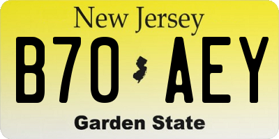 NJ license plate B70AEY