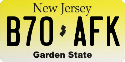 NJ license plate B70AFK