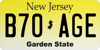 NJ license plate B70AGE