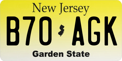 NJ license plate B70AGK
