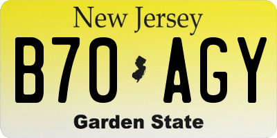 NJ license plate B70AGY