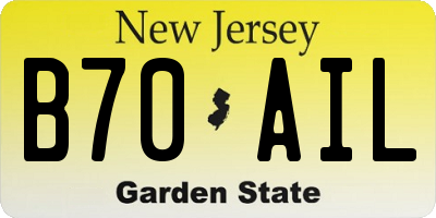 NJ license plate B70AIL