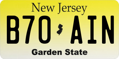 NJ license plate B70AIN
