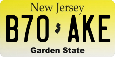 NJ license plate B70AKE
