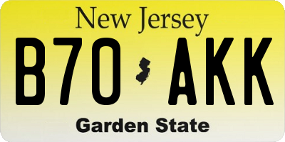 NJ license plate B70AKK