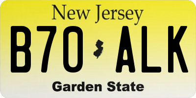 NJ license plate B70ALK