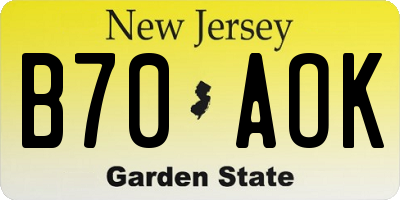 NJ license plate B70AOK