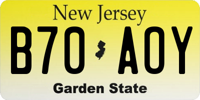NJ license plate B70AOY