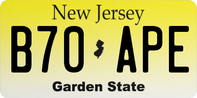 NJ license plate B70APE