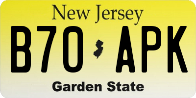 NJ license plate B70APK
