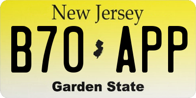 NJ license plate B70APP
