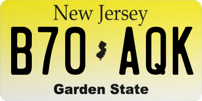 NJ license plate B70AQK