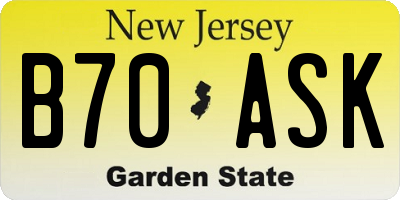 NJ license plate B70ASK