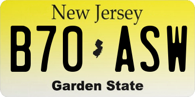 NJ license plate B70ASW