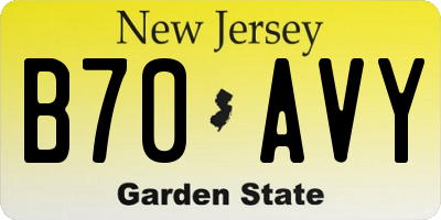 NJ license plate B70AVY
