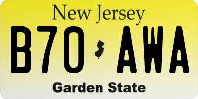 NJ license plate B70AWA
