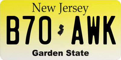 NJ license plate B70AWK