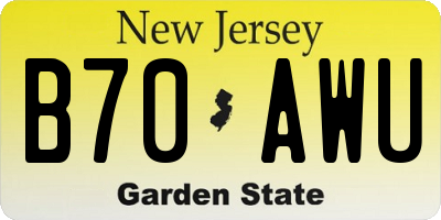NJ license plate B70AWU