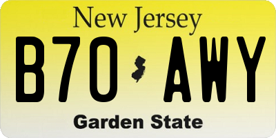 NJ license plate B70AWY