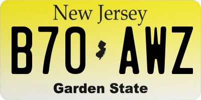 NJ license plate B70AWZ