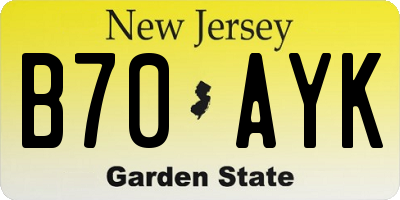 NJ license plate B70AYK