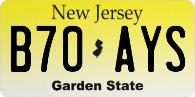 NJ license plate B70AYS