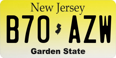 NJ license plate B70AZW