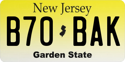 NJ license plate B70BAK