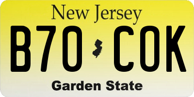 NJ license plate B70COK