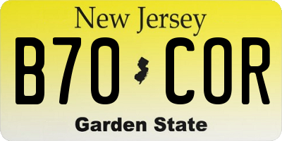 NJ license plate B70COR