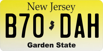 NJ license plate B70DAH