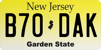 NJ license plate B70DAK