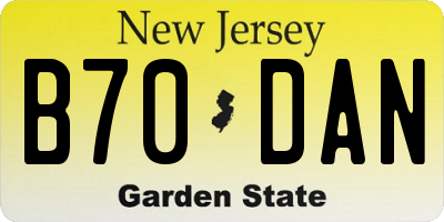 NJ license plate B70DAN
