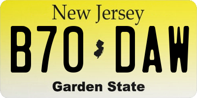 NJ license plate B70DAW