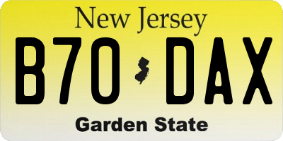 NJ license plate B70DAX
