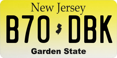 NJ license plate B70DBK