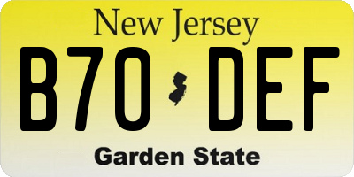 NJ license plate B70DEF