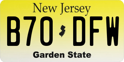 NJ license plate B70DFW
