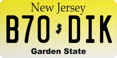 NJ license plate B70DIK