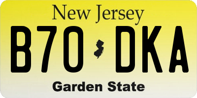 NJ license plate B70DKA