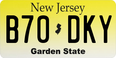 NJ license plate B70DKY